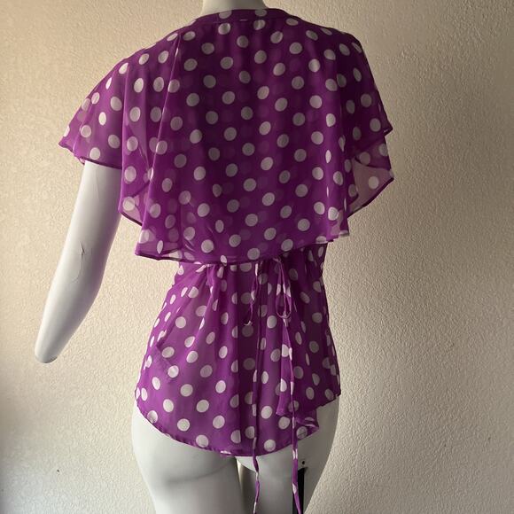 Vintage Y2K Barney Purple Blouse Button Up Ruffle Polka Dots Size M Fall staple - Picture 5 of 11
